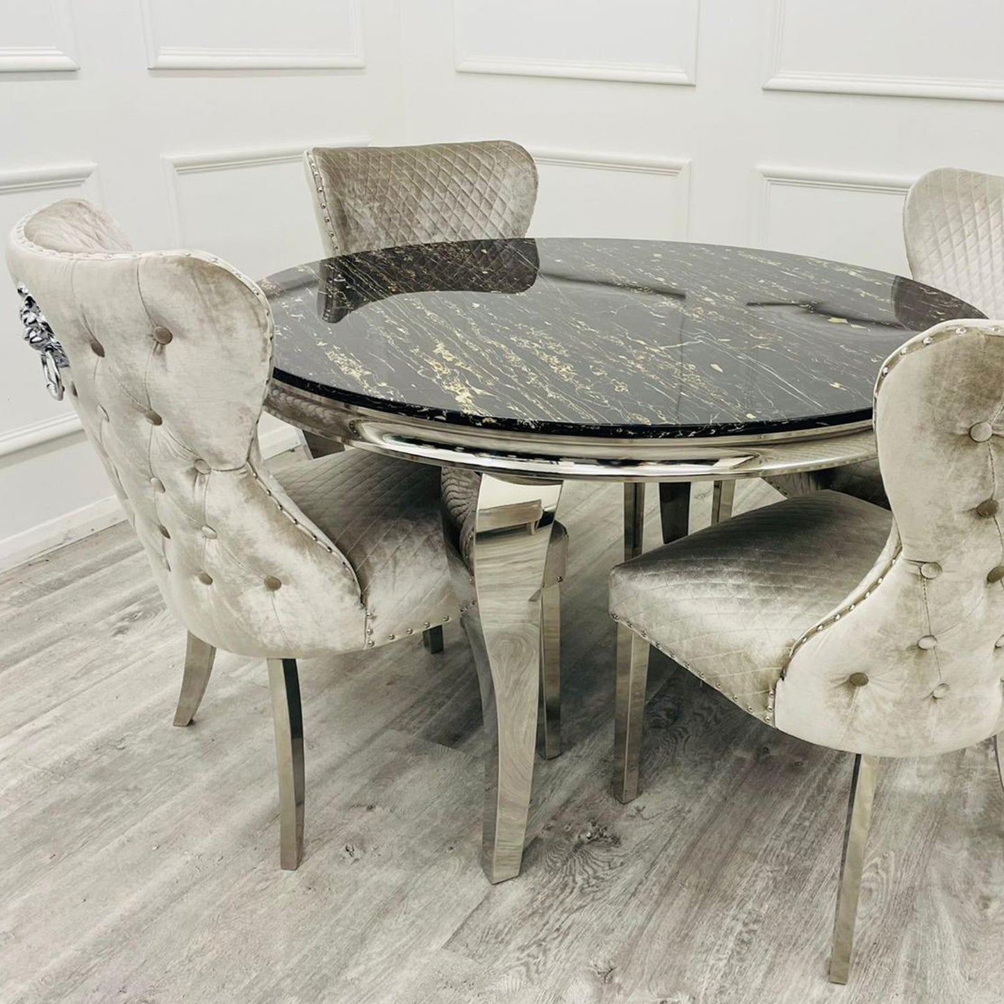 Louis Chrome Dining Table 1m / 1.3m / 1.5m / 1.8m / 2m - Marble | Sintered Stone | Tempered Glass Top