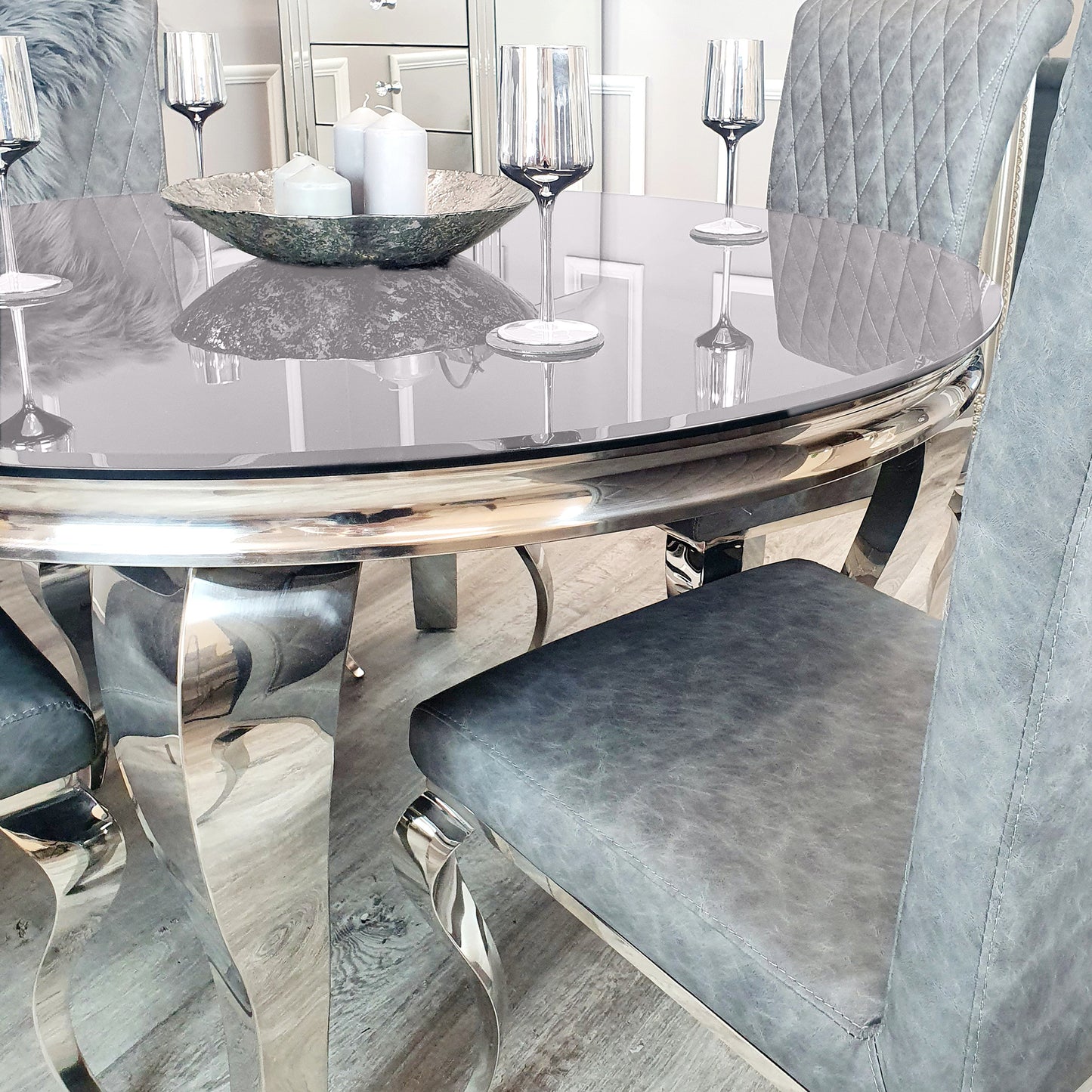 Louis Chrome Dining Table 1m / 1.3m / 1.5m / 1.8m / 2m - Marble | Sintered Stone | Tempered Glass Top