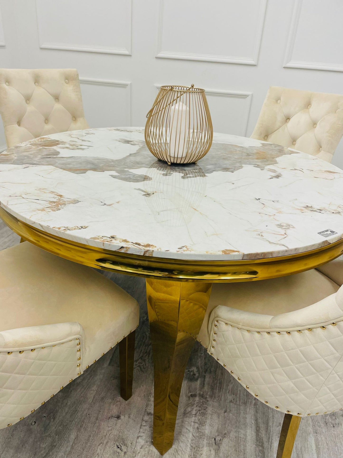 Louis Gold Dining Table Marble Top 1.3m / 1.4m / 1.5m / 1.6m / 1.8m / 2m - White | Light Grey | Black | Black&Gold | Pandora Cream