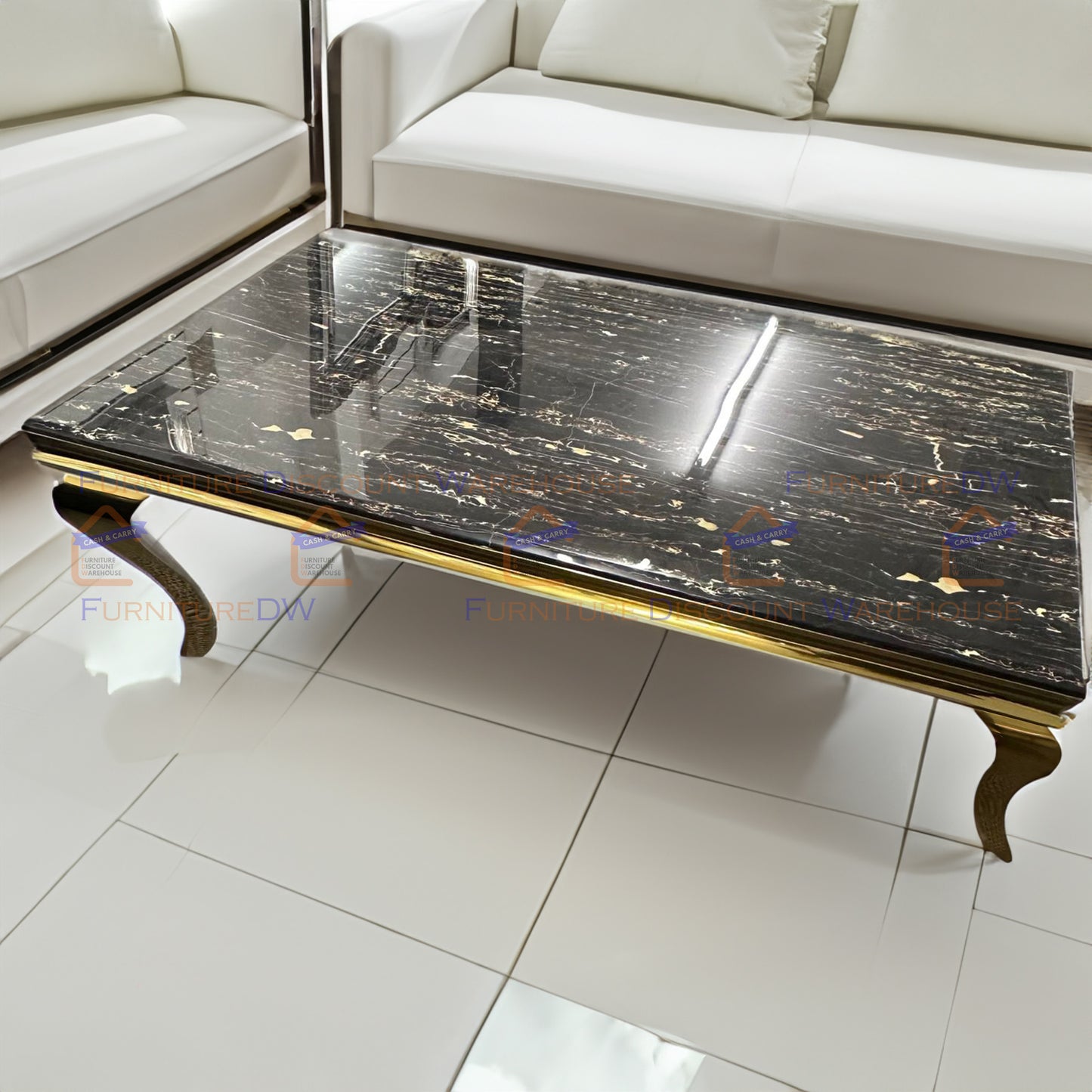 Louis Gold Coffee Table 1.3m - Marble | Sintered Stone | Tempered Glass Top