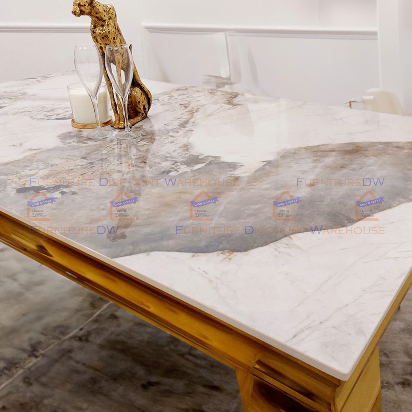 Louis Gold Coffee Table 1.3m - Marble | Sintered Stone | Tempered Glass Top