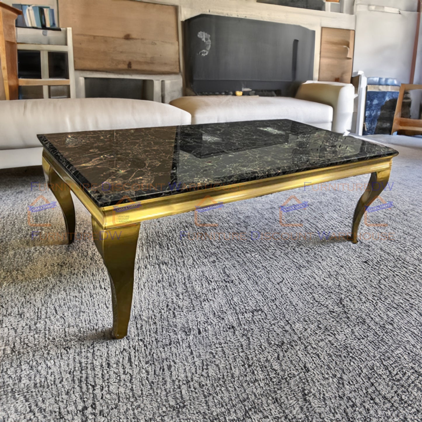 Louis Gold Coffee Table 1.3m - Marble | Sintered Stone | Tempered Glass Top