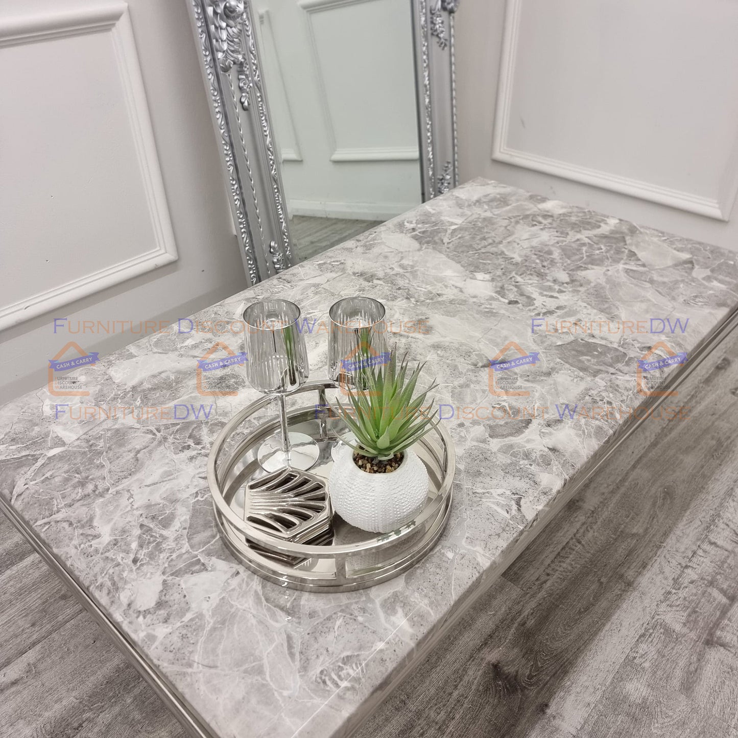 Arial Chrome Coffee Table 1.3m - Marble | Sintered Stone | Tempered Glass Top