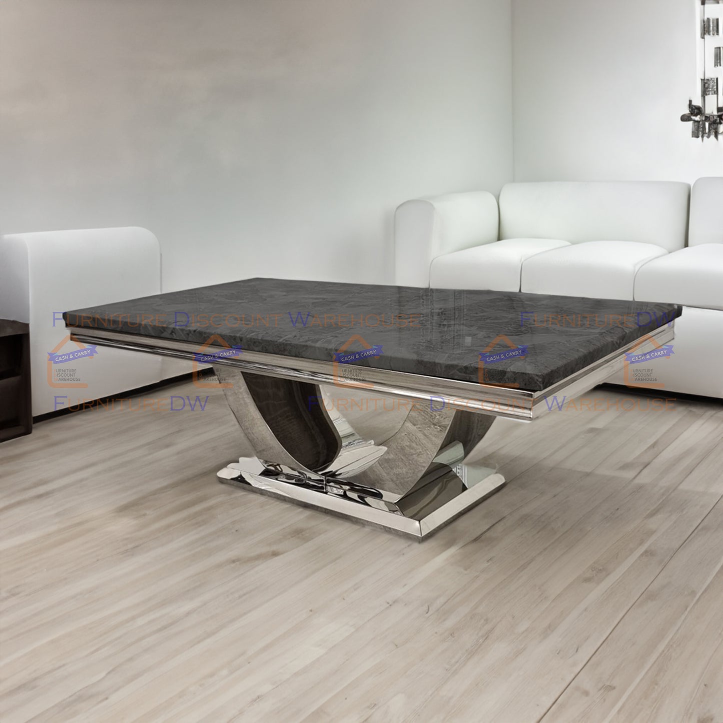 Arial Chrome Coffee Table 1.3m - Marble | Sintered Stone | Tempered Glass Top