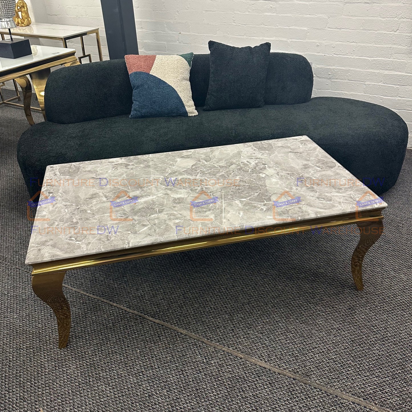 Louis Gold Coffee Table 1.3m - Marble | Sintered Stone | Tempered Glass Top