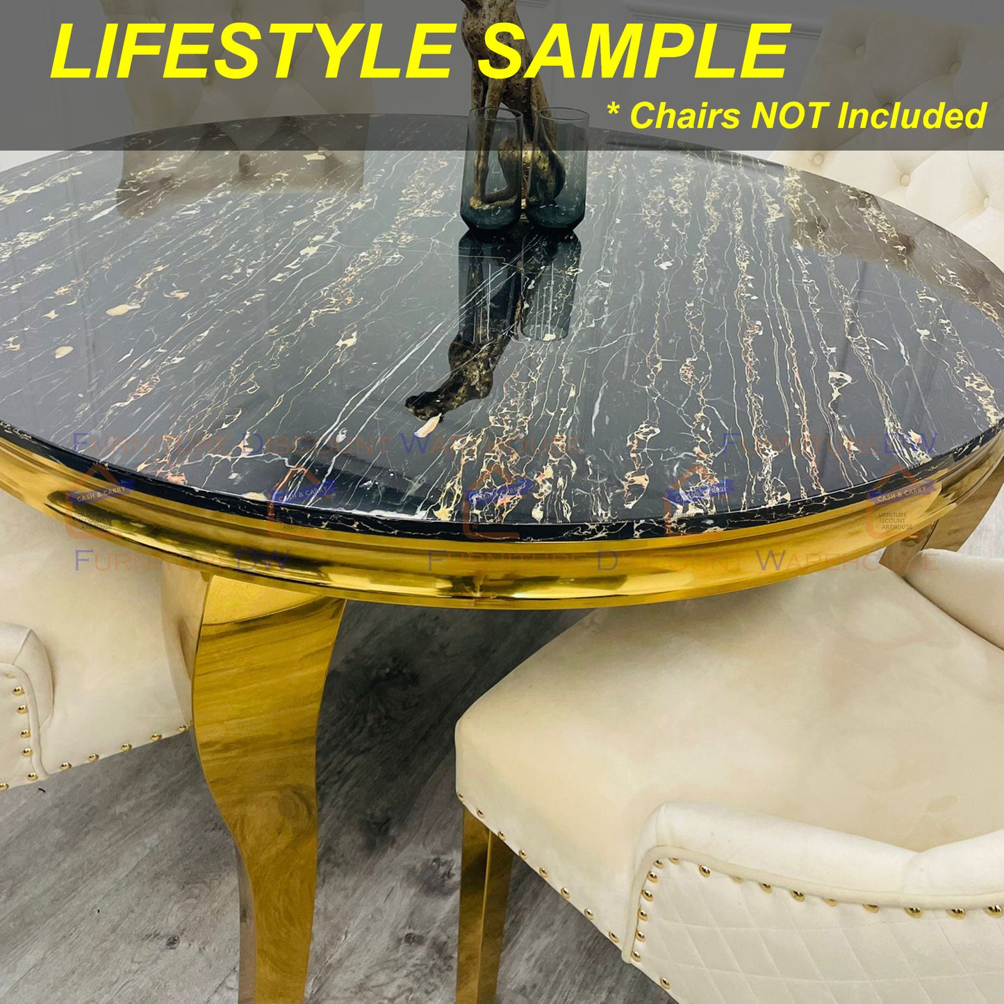 Louis Gold Dining Table Marble Top 1.3m / 1.4m / 1.5m / 1.6m / 1.8m / 2m - White | Light Grey | Black | Black&Gold | Pandora Cream