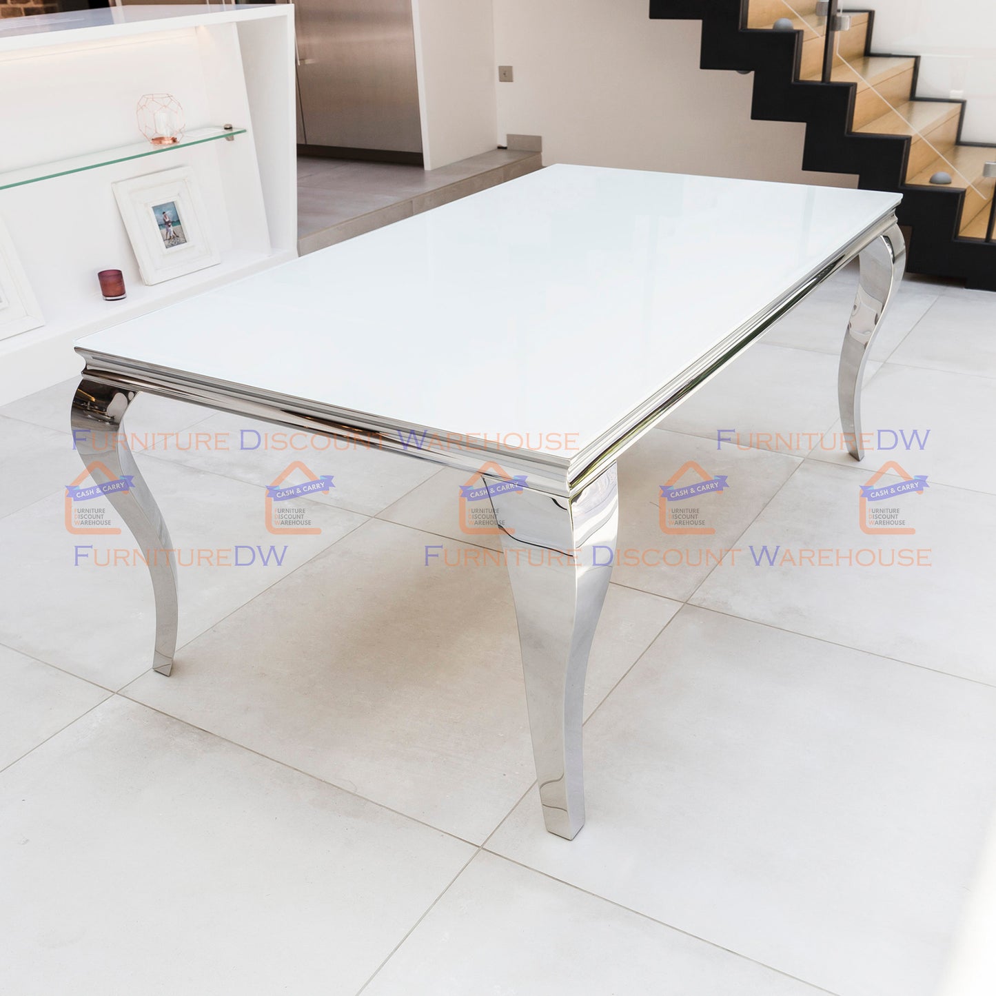 Louis Chrome Dining Table 1m / 1.3m / 1.5m / 1.8m / 2m - Marble | Sintered Stone | Tempered Glass Top