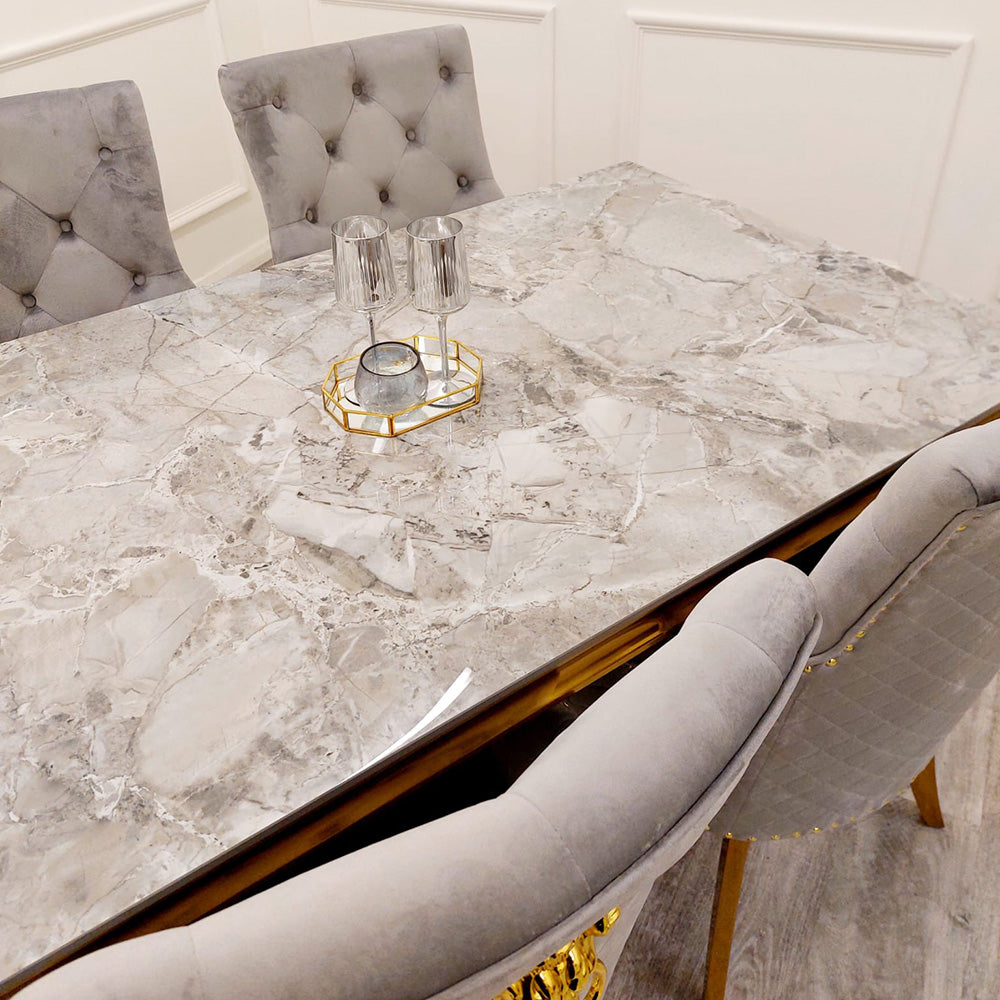 Louis Gold Dining Table Marble Top 1.3m / 1.4m / 1.5m / 1.6m / 1.8m / 2m - White | Light Grey | Black | Black&Gold | Pandora Cream