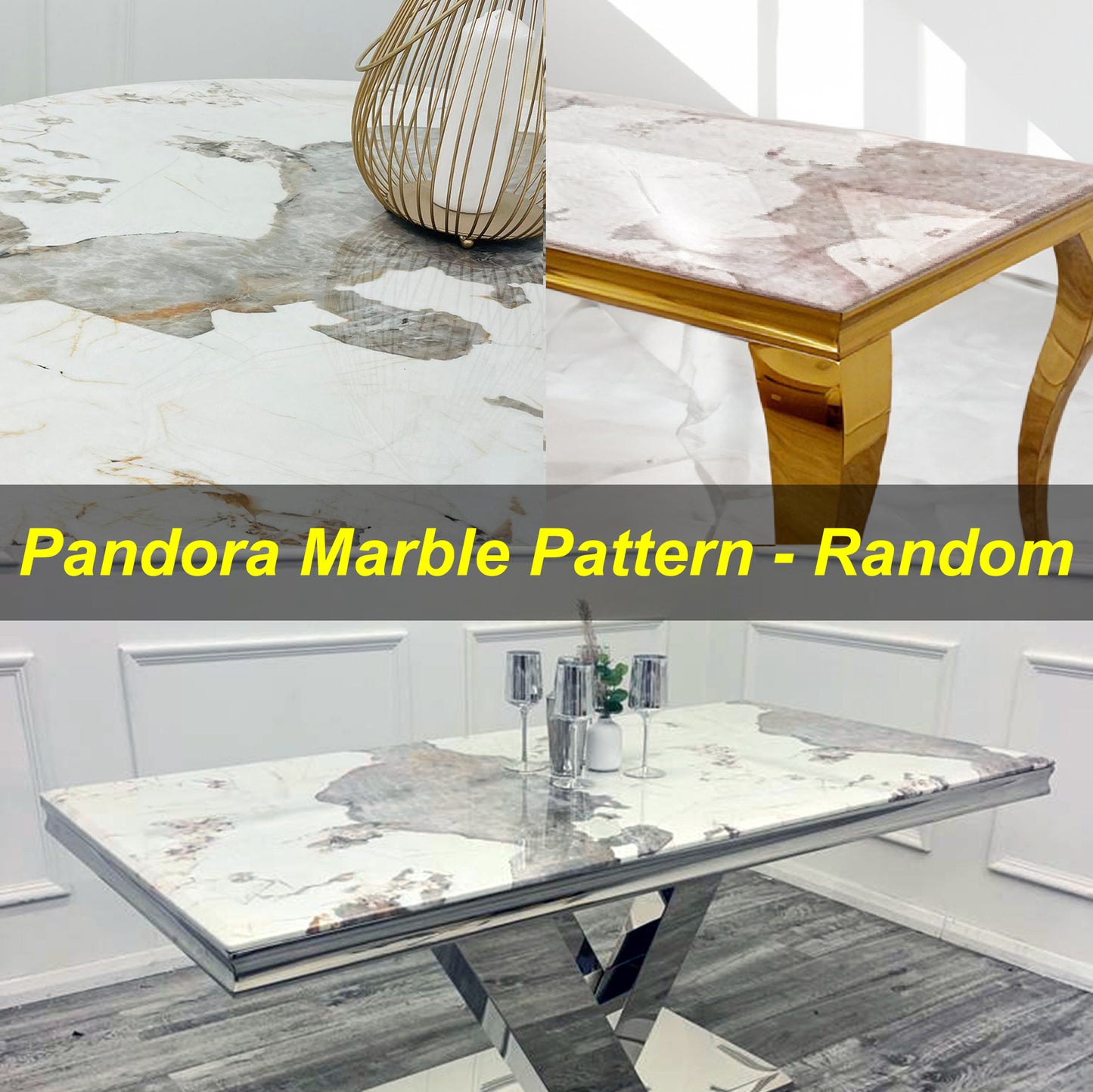 Louis Gold Dining Table Marble Top 1.3m / 1.4m / 1.5m / 1.6m / 1.8m / 2m - White | Light Grey | Black | Black&Gold | Pandora Cream