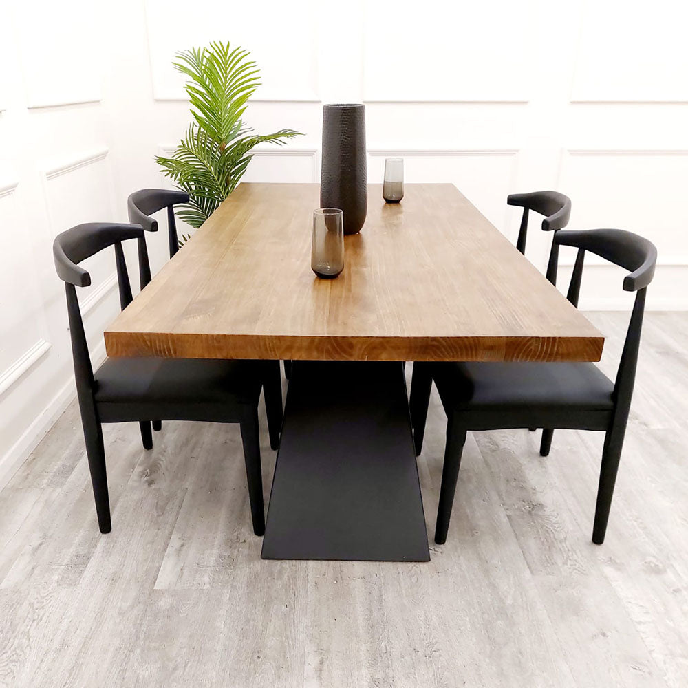 Wood table top with metal deals legs