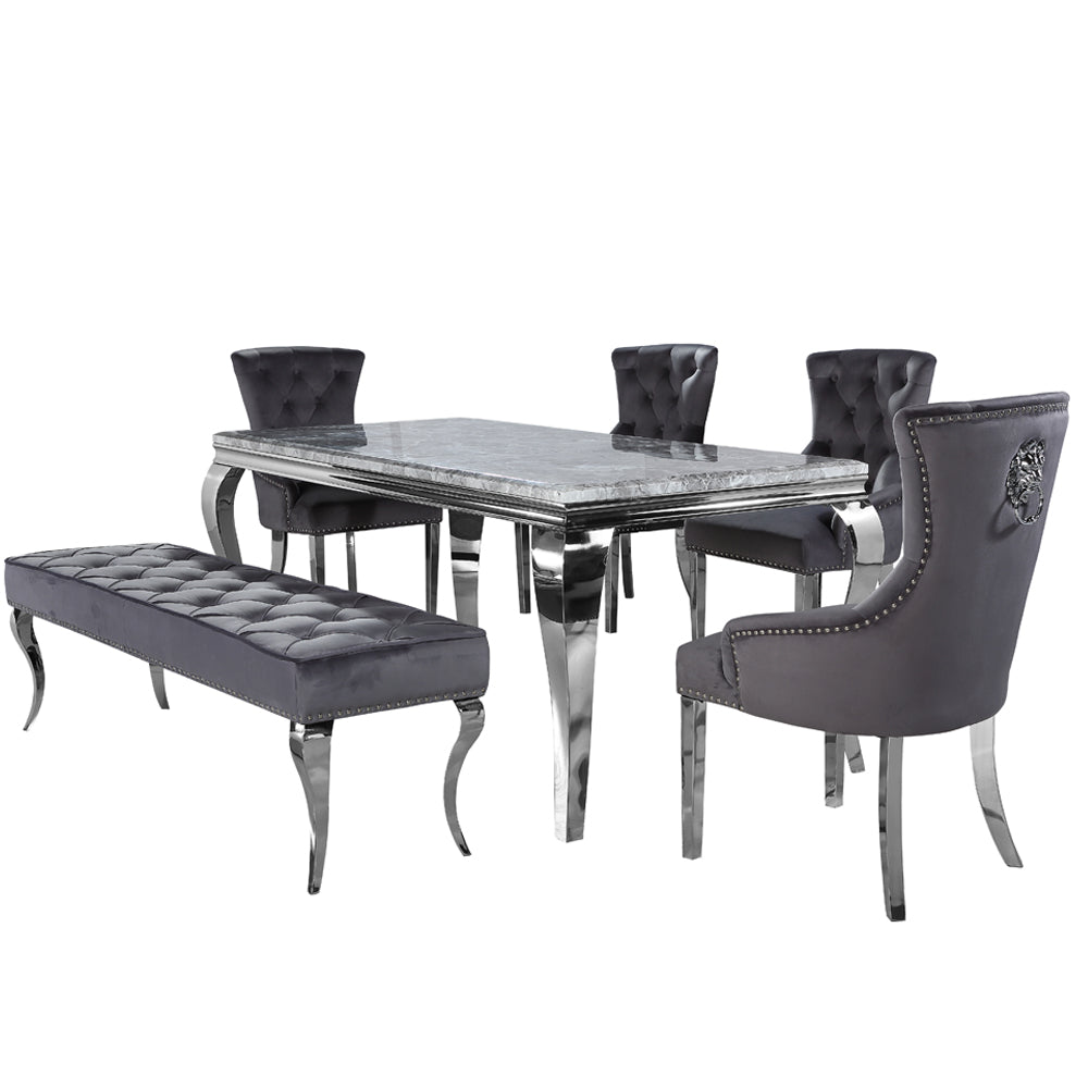 Louis Dining Table with Dark Grey Marble Top