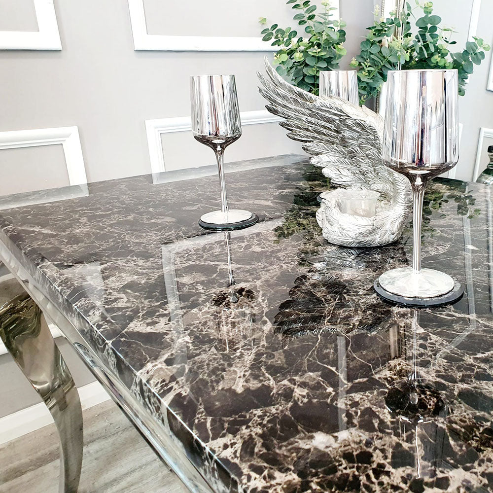 Louis Chrome Dining Table 1m / 1.3m / 1.5m / 1.8m / 2m - Marble | Sintered Stone | Tempered Glass Top