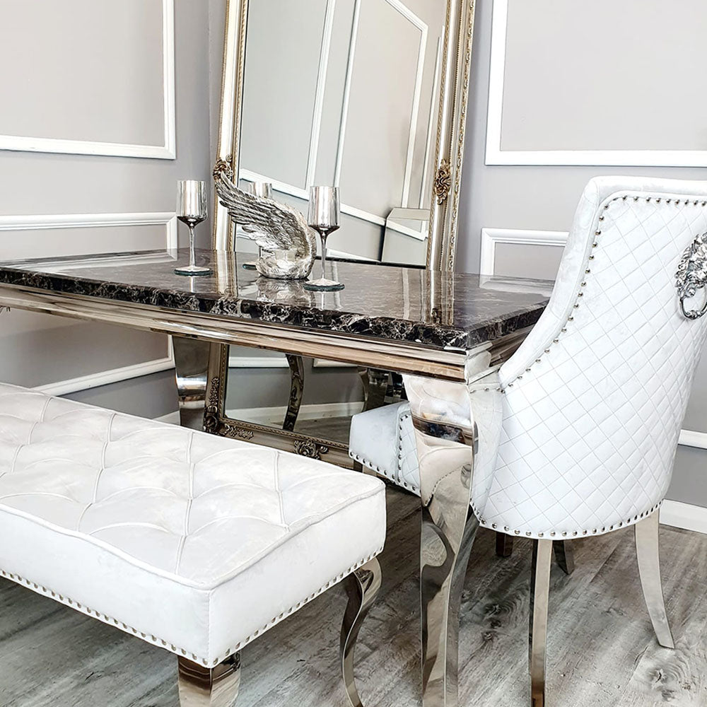 Louis Chrome Dining Table 1m / 1.3m / 1.5m / 1.8m / 2m - Marble | Sintered Stone | Tempered Glass Top